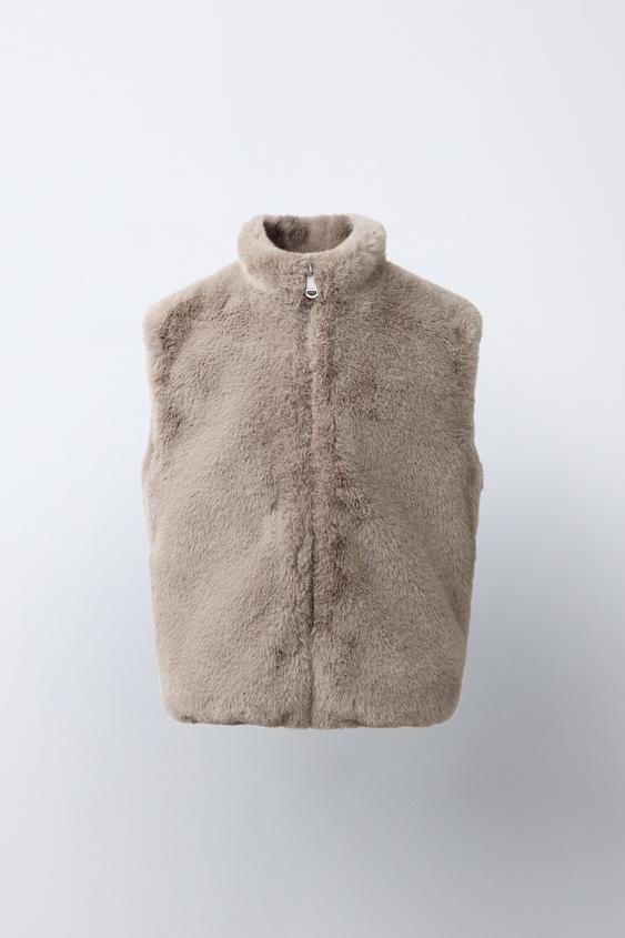 Zara 人造皮草背心 - 暗灰褐色 - 圖片 0