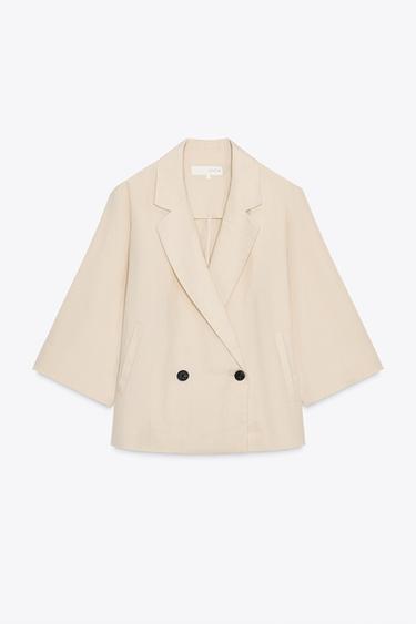 Zaras DUBBELKNÄPPT BLAZER MED TREKVARTSÄRM - Naturfärg