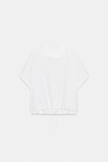 T-SHIRT EN COTON À LACETS - Blanc de Zara - Image 5