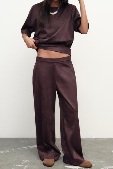 FAUX SUEDE TROUSERS - Burgundy by Zara