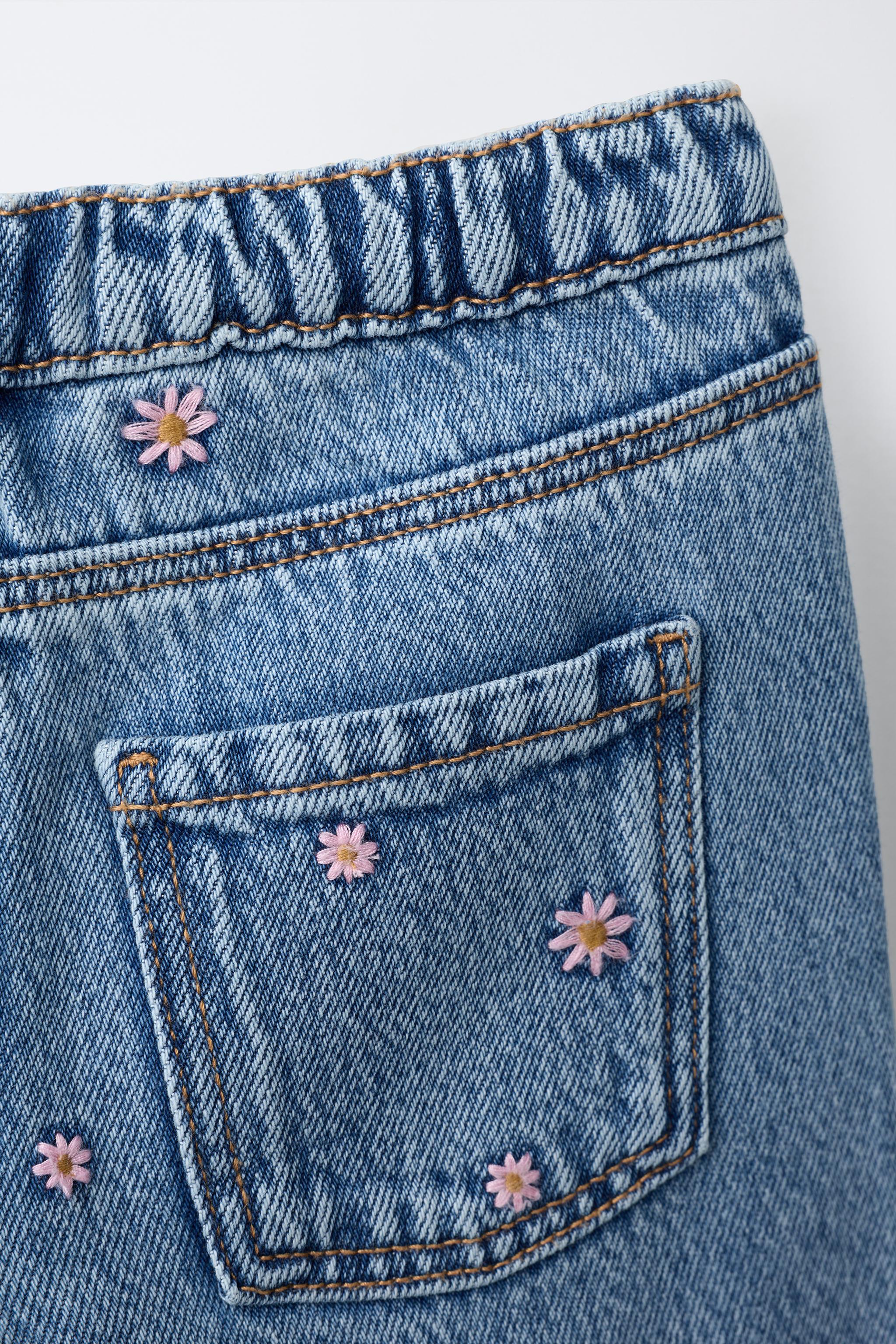 Детские джинсы Zara EMBROIDERED FLORAL CULOTTE JEANS — фото 5