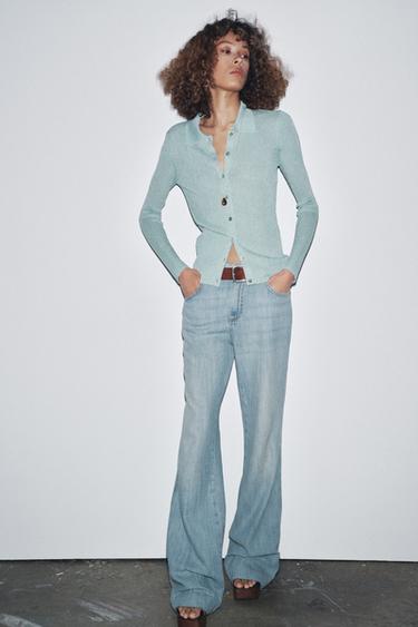METALLIC THREAD KNIT POLO TOP - Pastel blue by Zara - Image 3