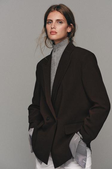 OVERSIZED DOUBLE-BREASTED BLAZER - Brown by Zara
