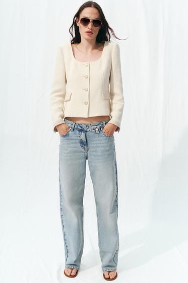 TEXTURED ROUND NECK BLAZER - Ecru by Zara - Image 0
