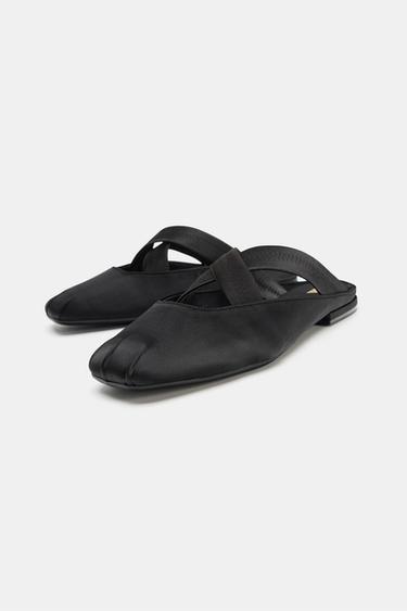 SLINGBACK BALLET FLATS WITH CROSSED ELASTIC STRAPS - Black by Zara - Image 1