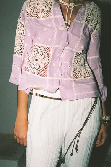 CONTRAST CROCHET SHIRT - Lilac / White by Zara - Image 3