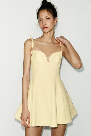 VESTIDO CORTO LAZOS - Amarillo claro de Zara