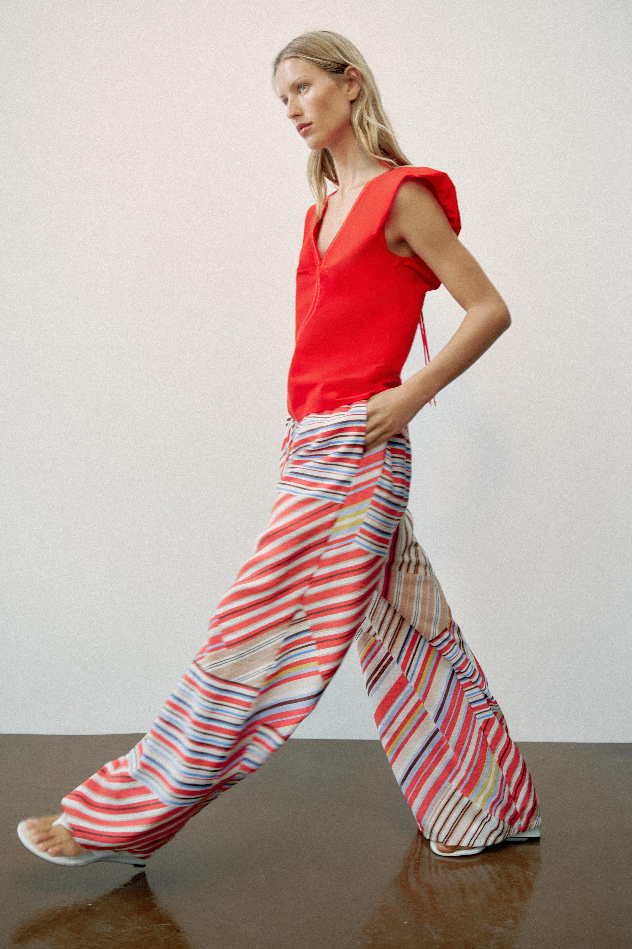 Zara Çizgili Geniş Paça Pantolon görsel 4