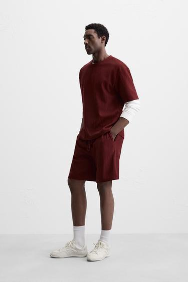 TEXTURED JOGGER BERMUDA SHORTS - Mid-red by Zara - Image 3