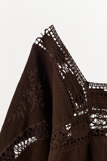 ROBE EN TOILE BRODERIES AJOURÉES - Marron de Zara - Image 4
