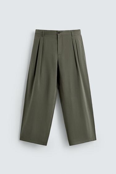 PANTALON DE COSTUME COUPE DÉCONTRACTÉE - écru/vert kaki de Zara