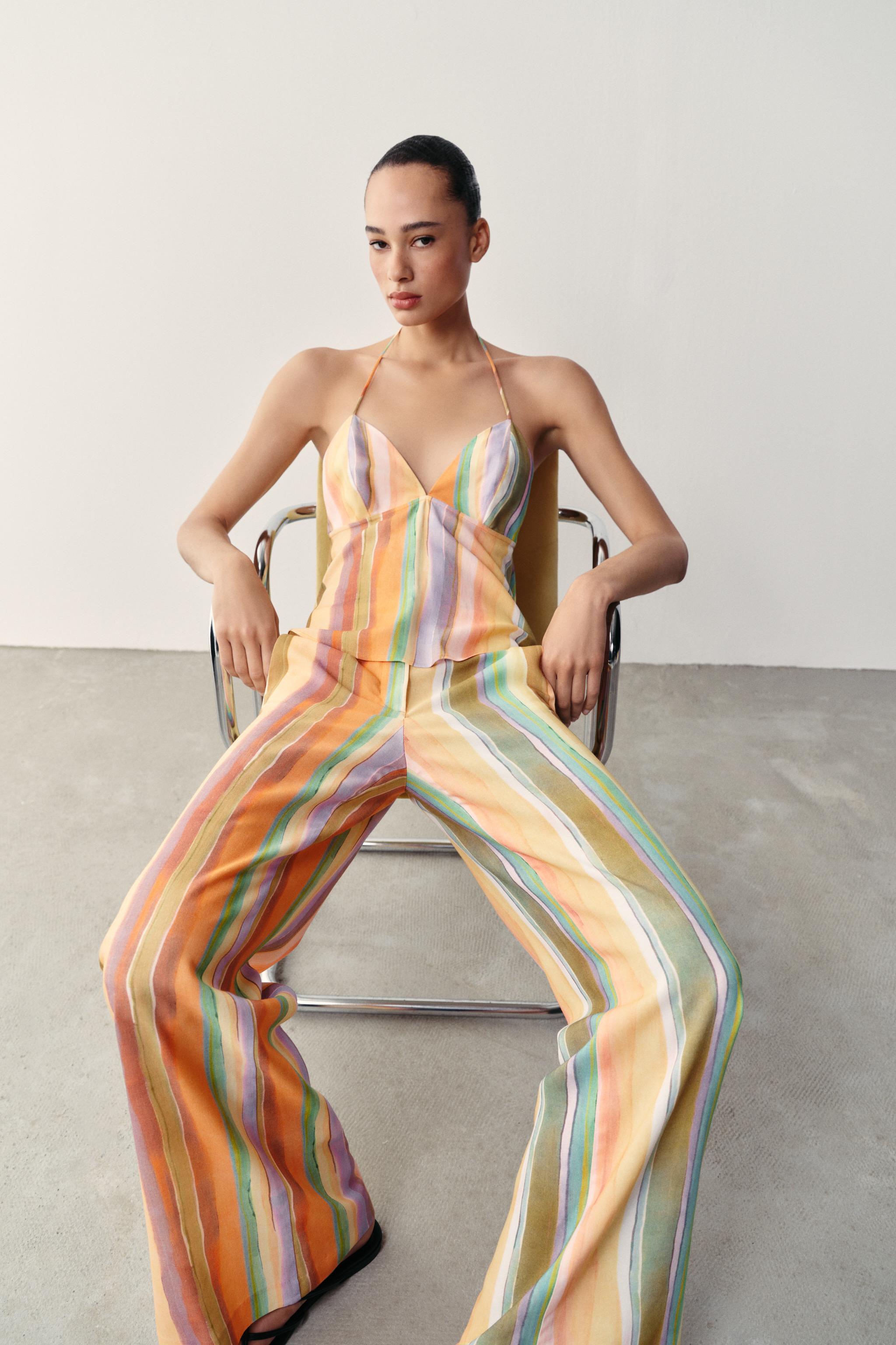 Zara Çizgili Geniş Paça Pantolon görsel 4