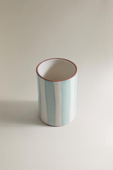 STRIPED CERAMIC TOOTHBRUSH HOLDER - Blue/White by Zara - Image 1