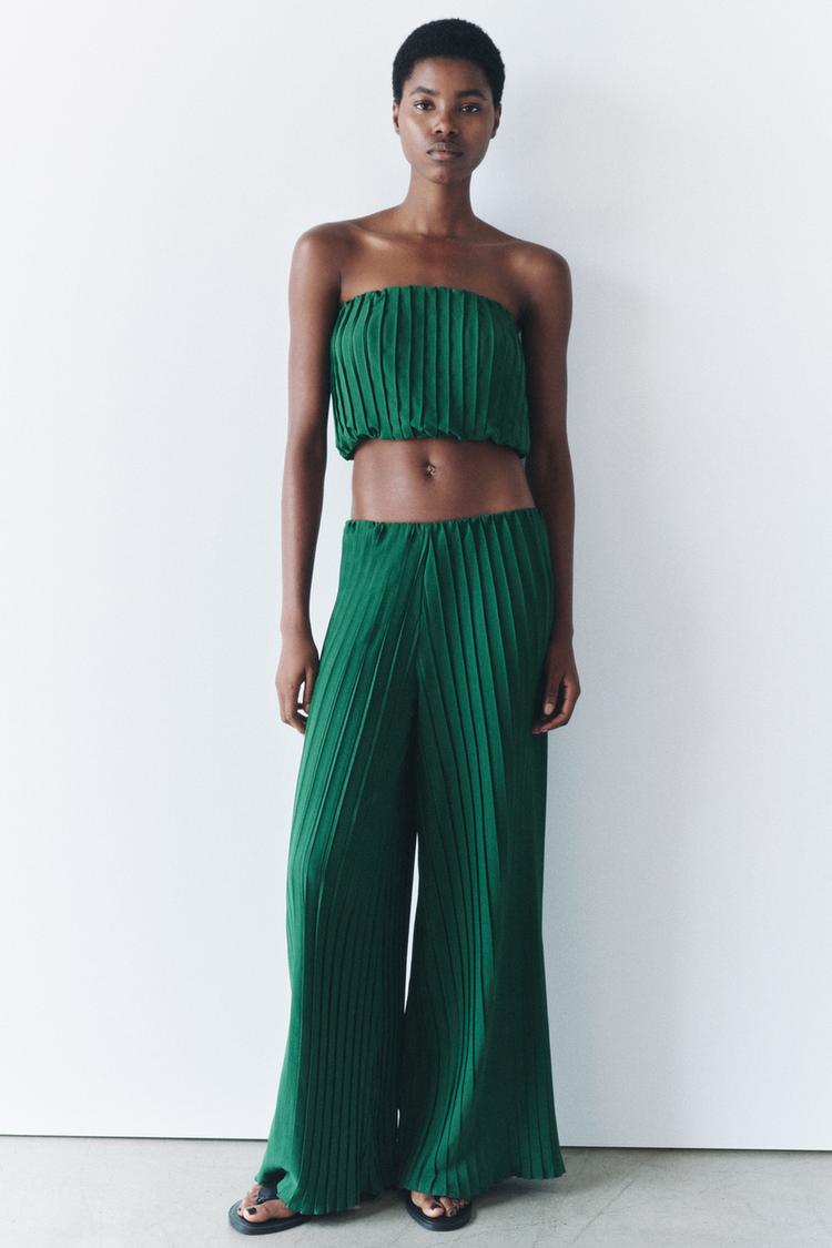 Combinar Pantalon Pantalon Plisado Verde Zara Outfit Pantalon