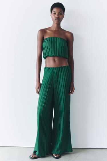 PANTALON PLISSÉ - Vert de Zara