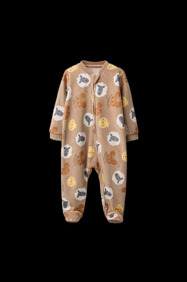 SCHLAF-OVERALL AUS SAMT MIT TIEREN - Braun von Zara - Bild 0