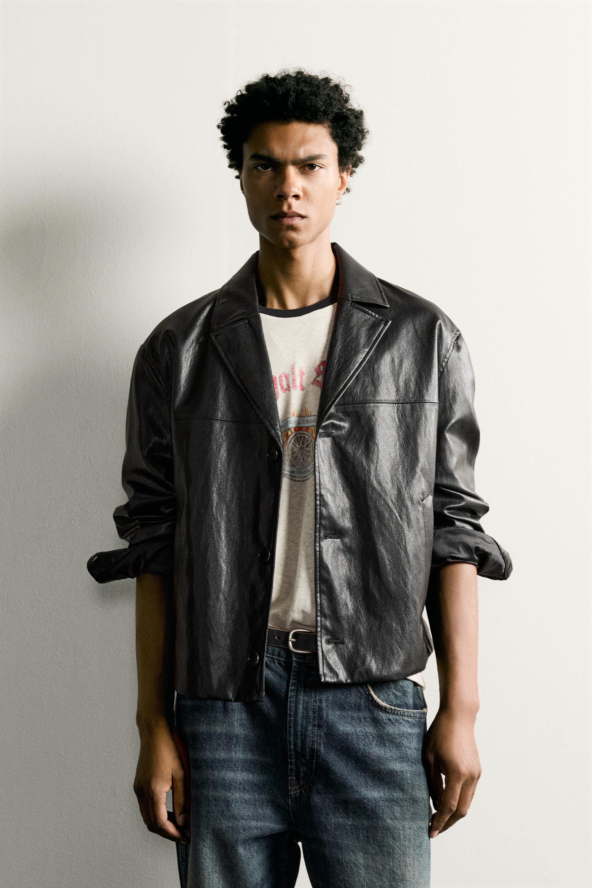 Мужские куртки Zara CROPPED FAUX LEATHER JACKET — фото 2