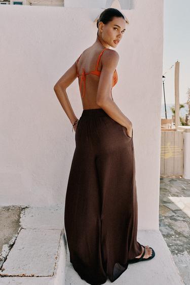 FLOWING WIDE-LEG TROUSERS - Brown by Zara