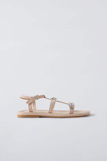 SANDALS WITH RHINESTONE STRAPS - Ecru White by Zara