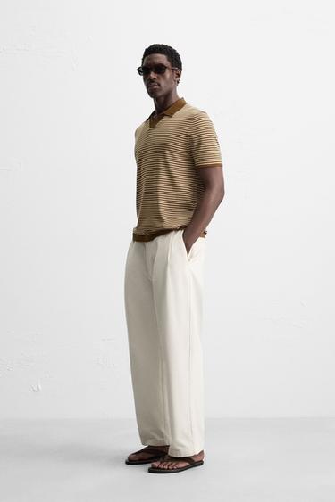 STRIPED KNIT POLO SHIRT - Caramel by Zara - Image 3