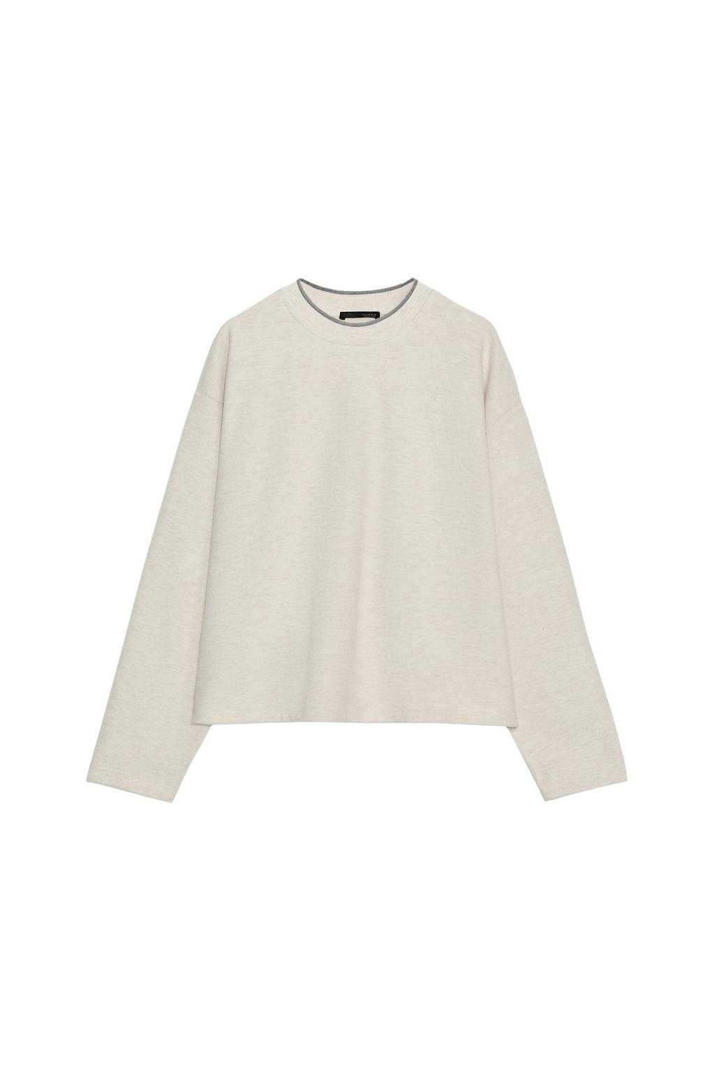 Contrast Stripe Soft Sweatshirt - Beige Marl by Zara