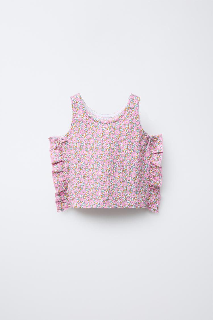 プリントテクスチャー素材フリル付きトップス - チョークピンク | ZARA  