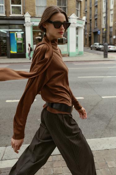 FINE KNIT BOW SWEATER - Brown by Zara - Image 3