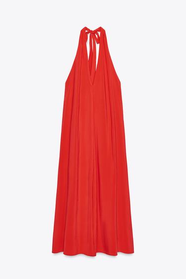 HALTER MIDI DRESS WITH TIE - Red by Zara