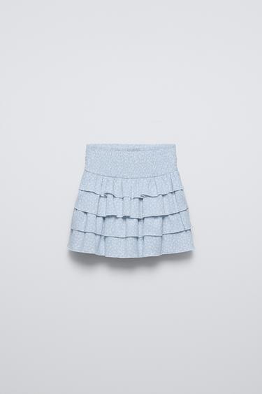 Zara TEXTURED FLORAL SKORT - Light blue