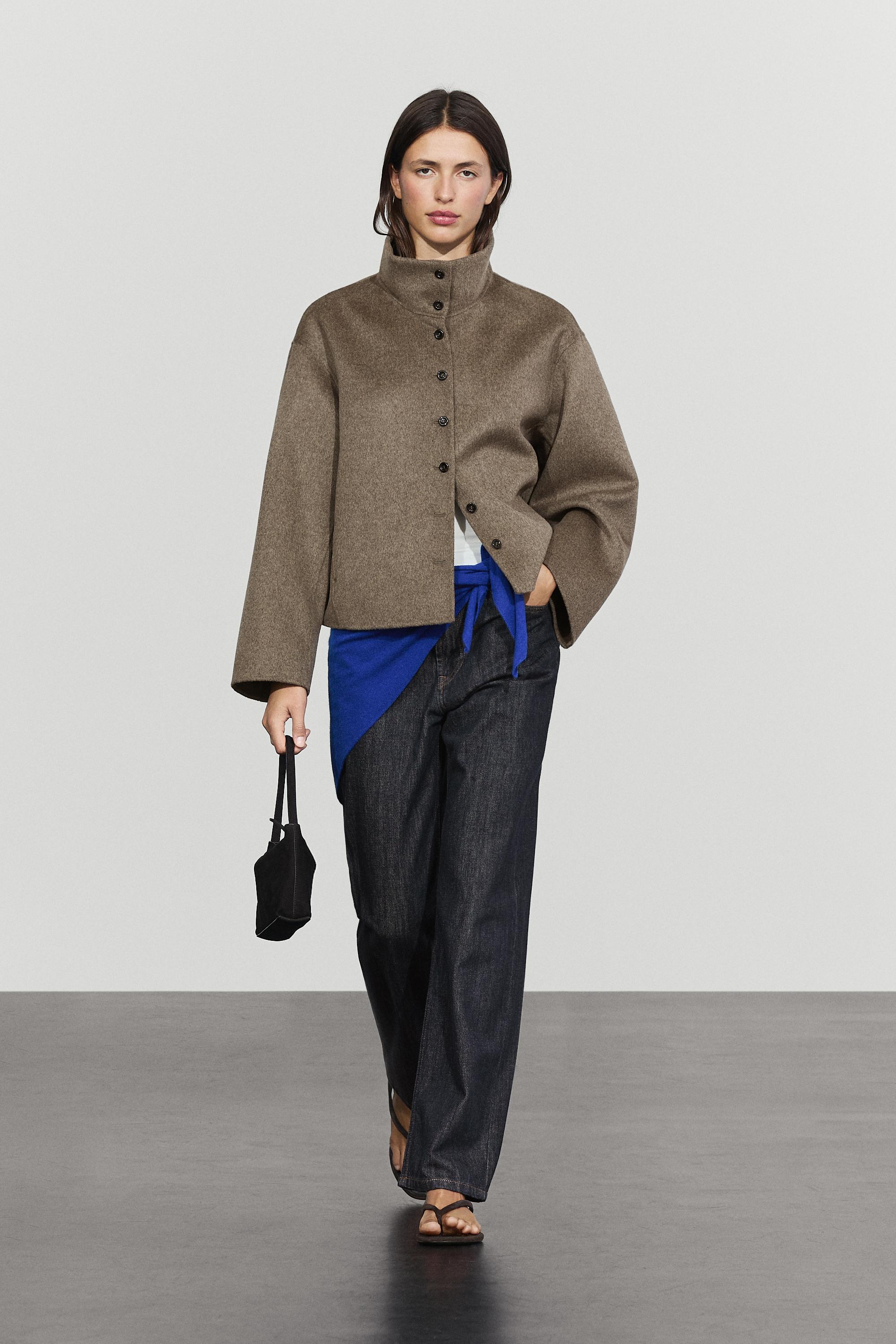 Wool blend stand collar jacket - Dark brown | ZARA United States