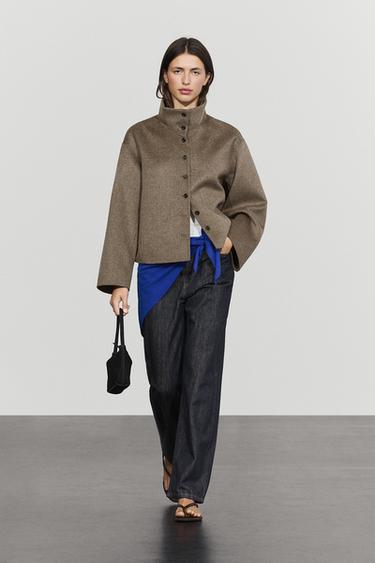 Zara Wool blend stand collar jacket - Dark brown