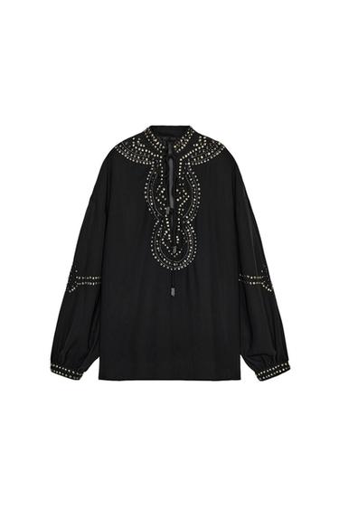 بلوزة شبه شفافة بالخرز - أسود الخاص بـ Zara