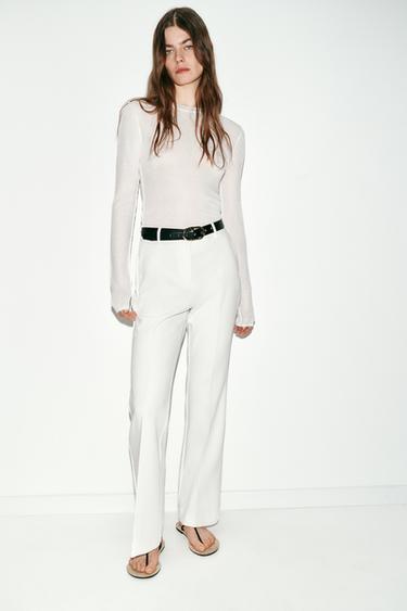 PANTALON DROIT AVEC CEINTURE - Écru de Zara - Image 0
