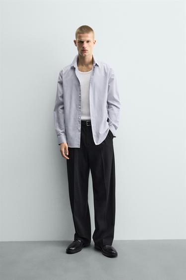 CAMISA SLIM FIT RAYAS - Celeste de Zara - Imagen 0