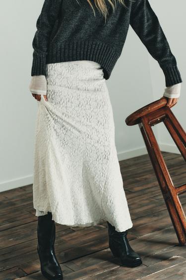 Zara SOFT-TOUCH LACE SKIRT - Ecru