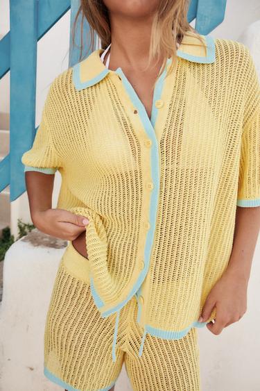 Zara COLLAR POLO CARDIGAN - Light yellow