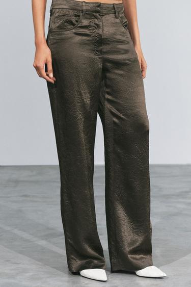ZW COLLECTION SATIN PANTS — Dark green 2