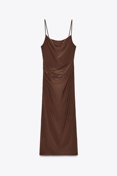 MIDI DRESS WITH GATHERING - Brown by Zara