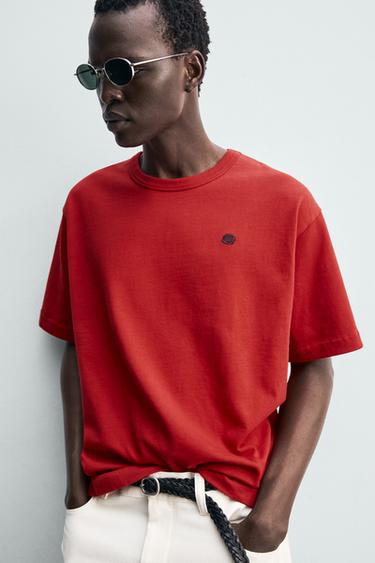 CONTRAST EMBROIDERED T-SHIRT - Red by Zara - Image 5