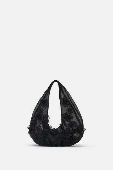BEADED MESH MINI SHOPPER - Black by Zara