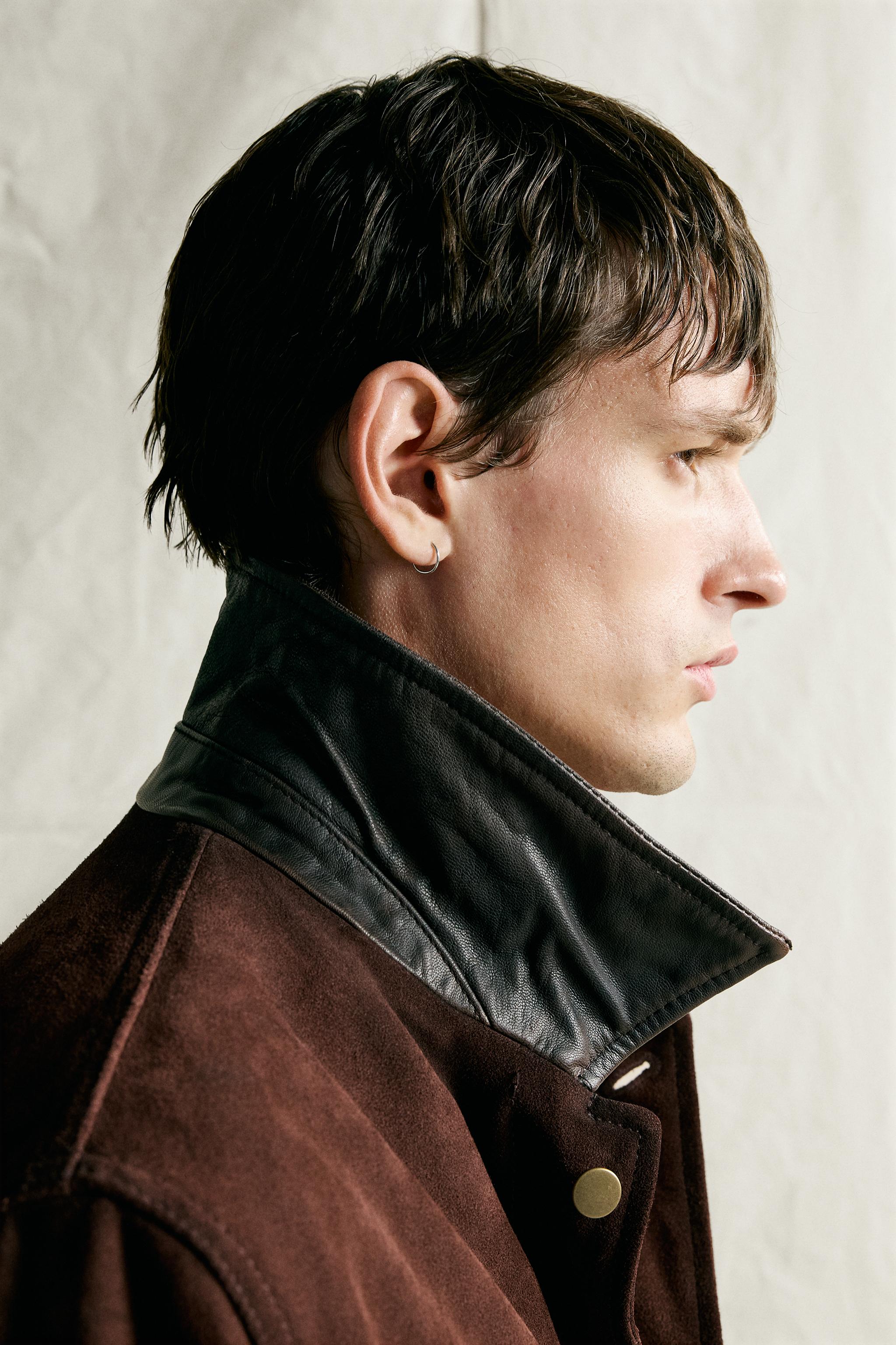 SUEDE LEATHER JACKET WITH CONTRAST COLLAR