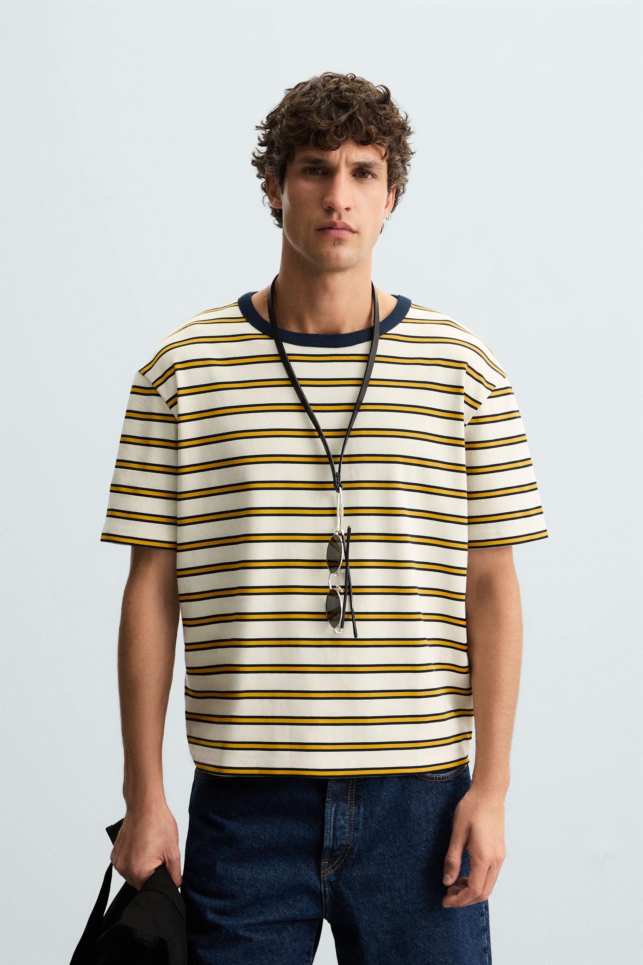 安心★関税込み★ZARA★STRIPED JACQUARD KNIT T-SHIRT STRIPED JACQUARD T-SHIRT - Ecru/Yellow | ZARA United States