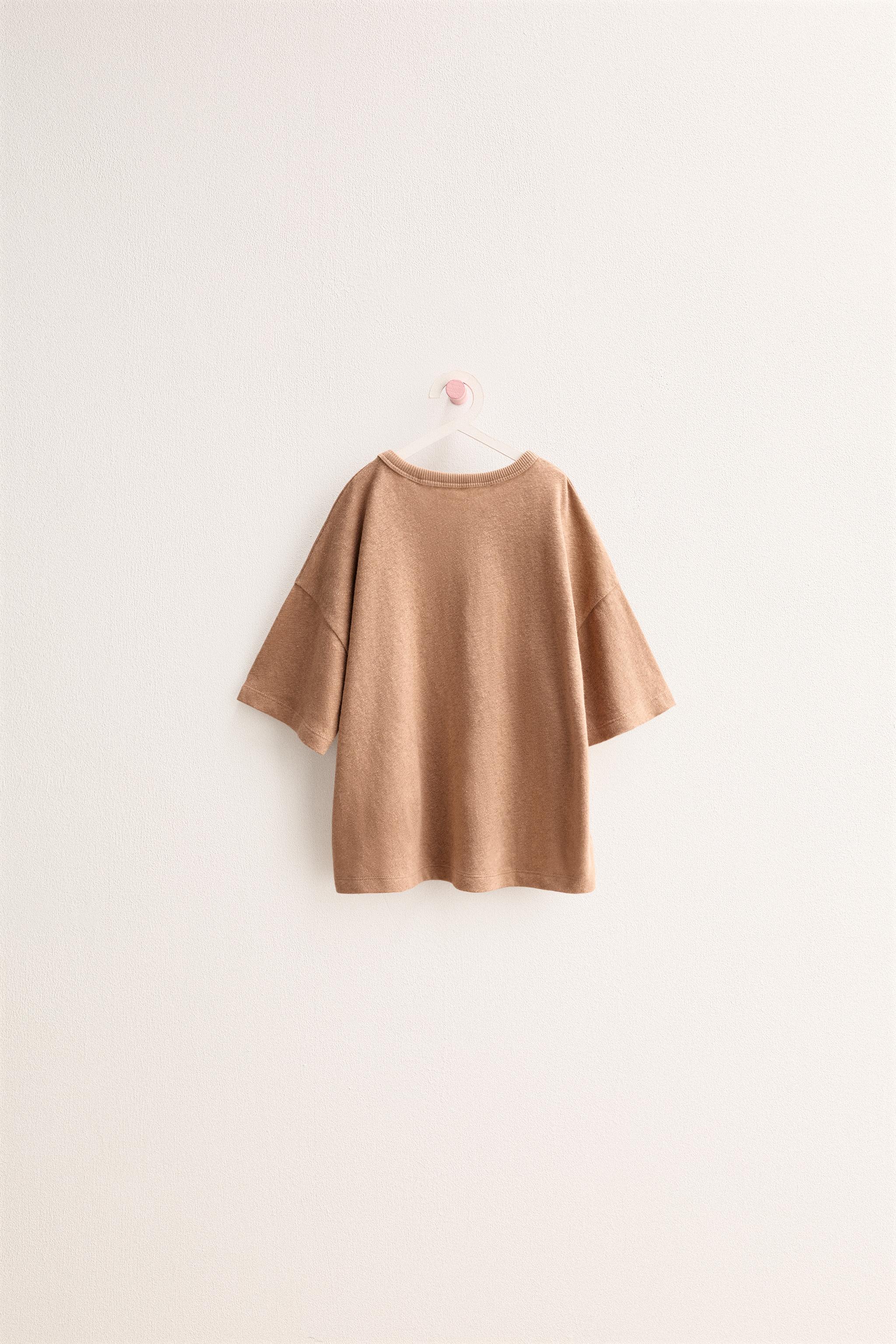 ZARA TIMELESS - PLAIN COTTON LINEN T-SHIRT - Beige | ZARA Canada