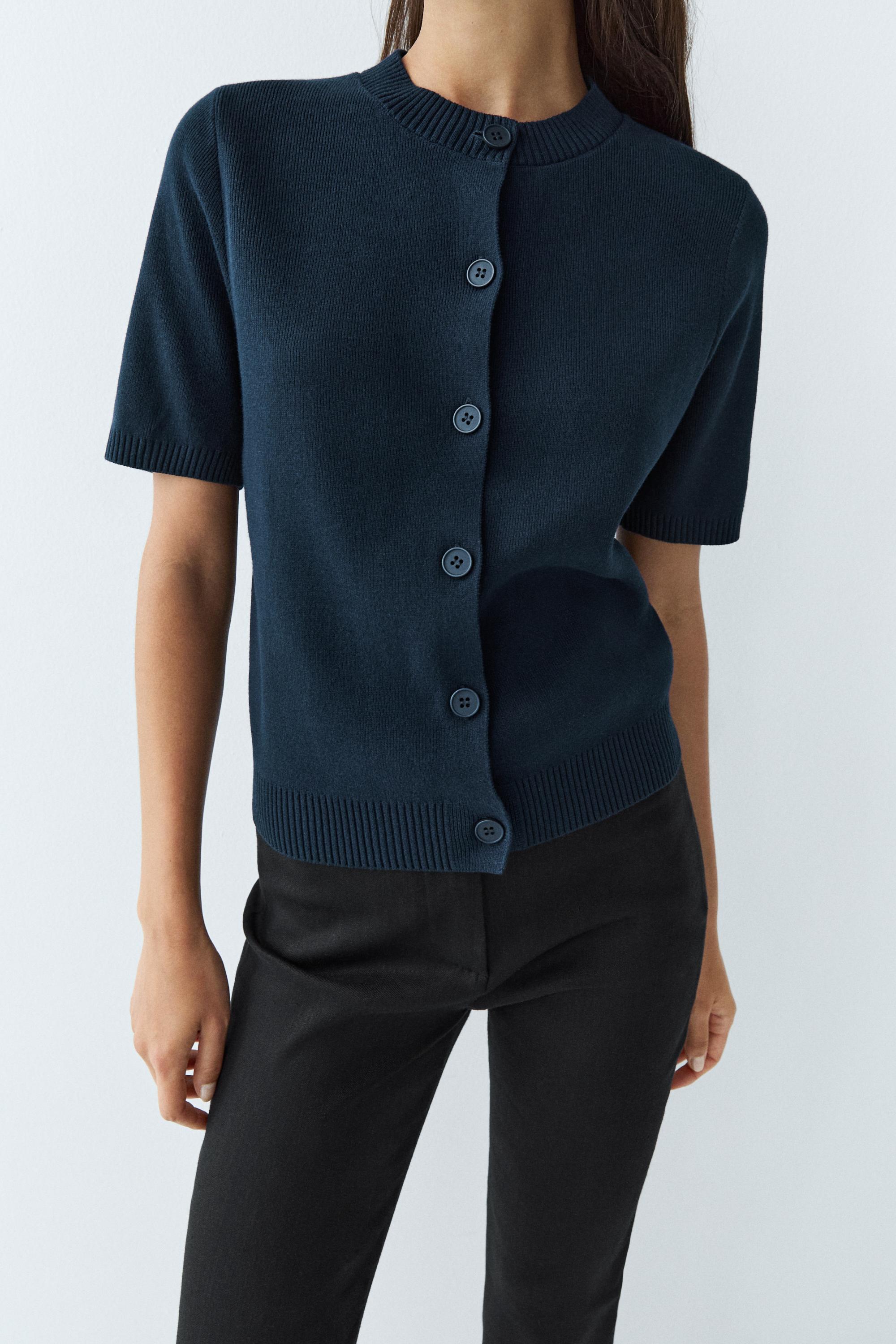 100% Cotton Short Sleeve Cardigan — Navy blue