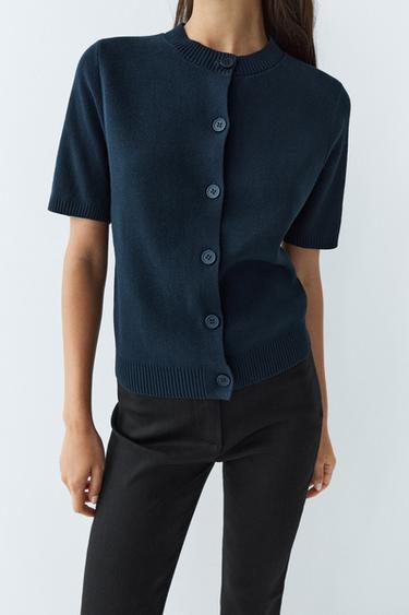 100% Cotton Short Sleeve Cardigan — Navy blue 2