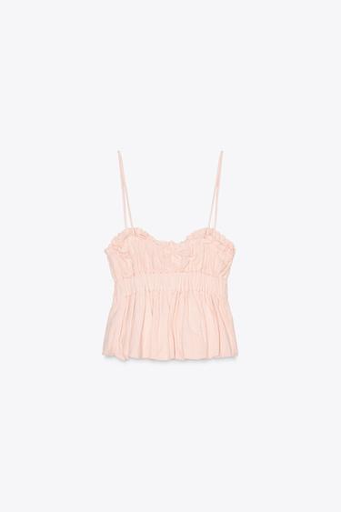 TOP ÉLASTIQUES AVEC LIN - Pêche de Zara - Image 5