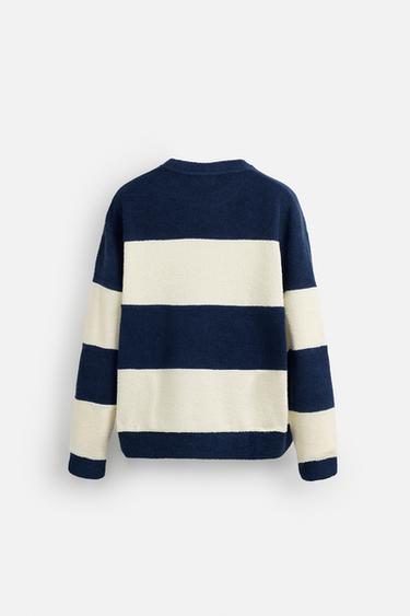 TOWELLING STRIPE SWEATSHIRT - Ecru / Navy by Zara - Image 8