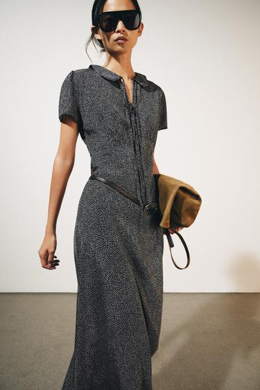 ZW COLLECTION POLKA DOT MIDI DRESS - Black / Ecru by Zara