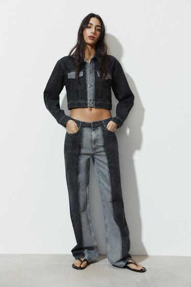 JEANS Z1975 CINTURA ALTA CONTRASTE - Cinzento da Zara