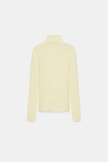 PULL AVEC LAINE À COL MONTANT - Jaune clair de Zara - Image 4